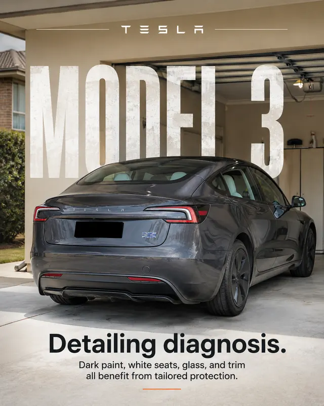 Tesla Model 3 - Detailing diagnosis: dark paint, white seats, glass and trim all benefit from tailored protection