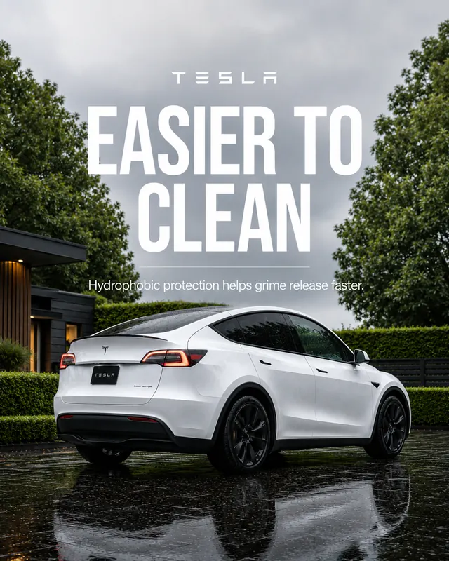 Tesla Model Y - Easier to clean: hydrophobic protection helps grime release faster