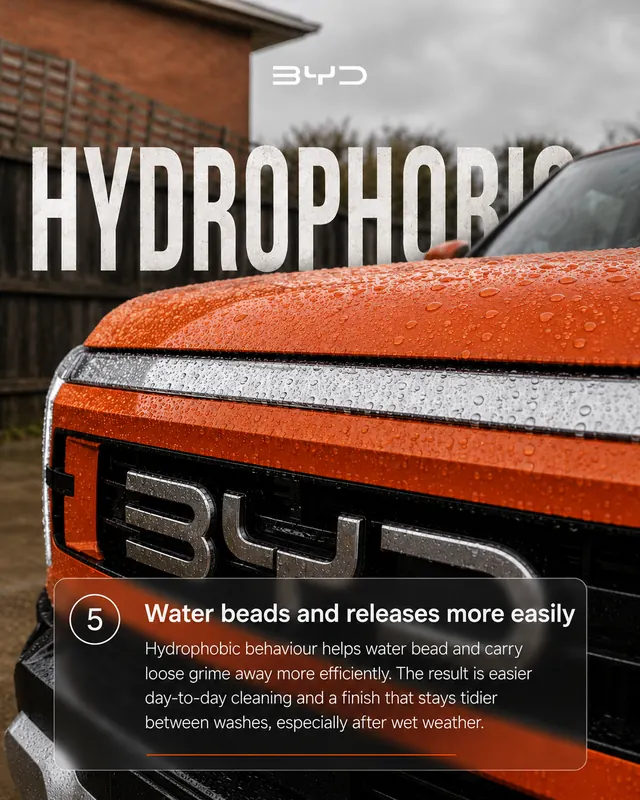 BYD Shark 6 - Water beads and releases more easily, carrying loose grime away with it
